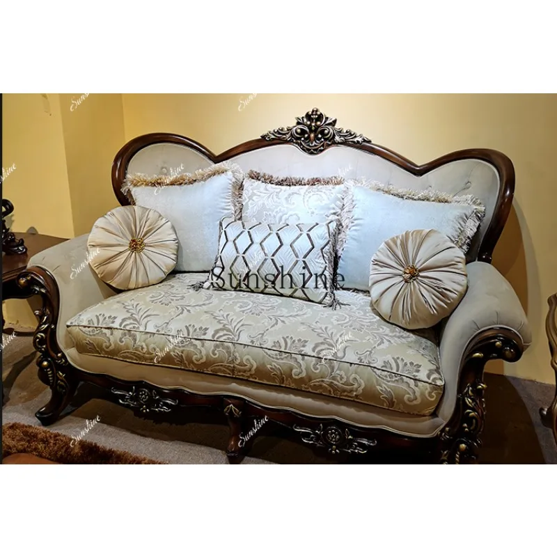

American solid wood fabric sofa combination classical living room fully equipped large apartment furniture FT