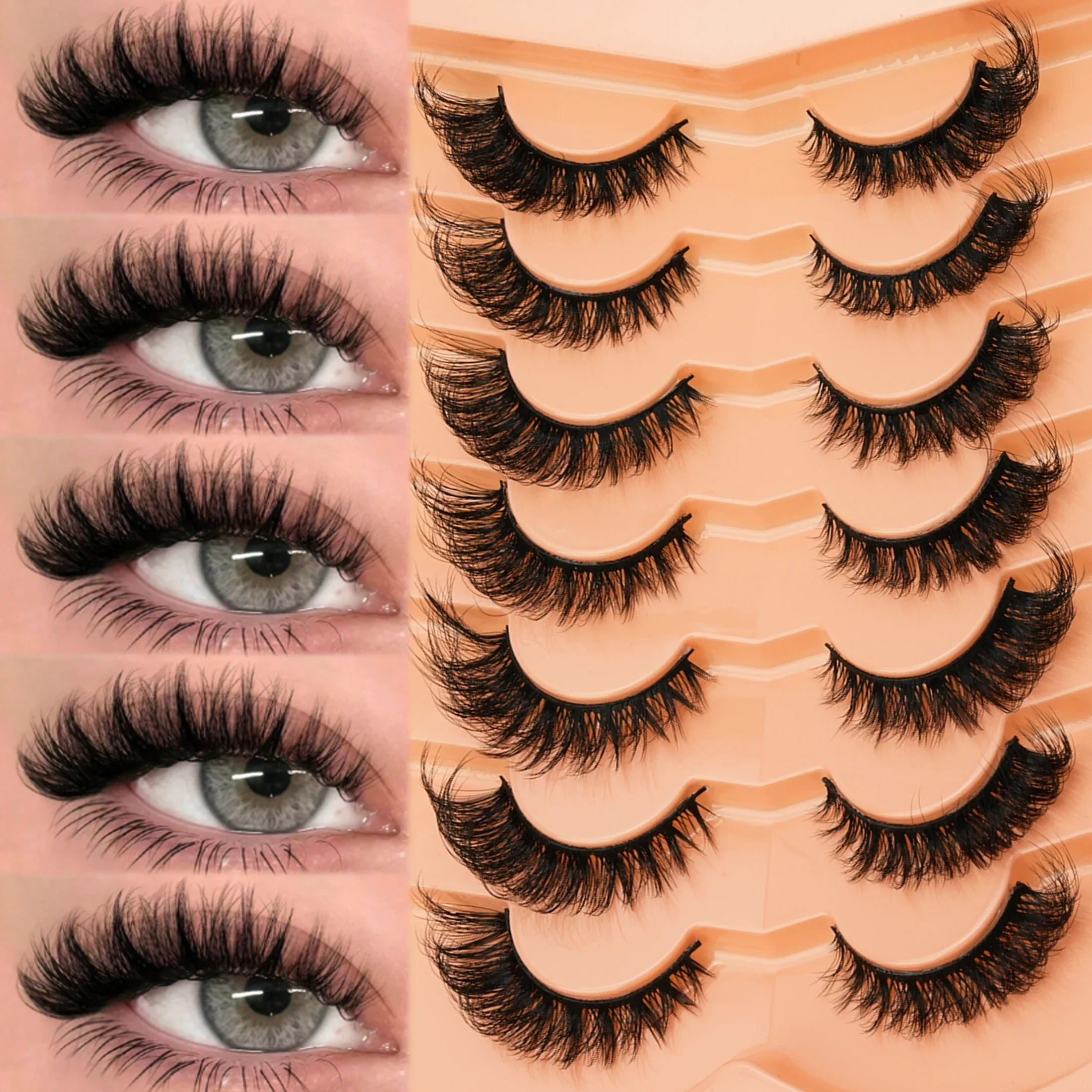 7 Pairs Wispy Fluffy False Eyelashes 3D Faux Mink Strip Lashes Dramatic Voluminous Soft Reusable Eye Makeup Lashes