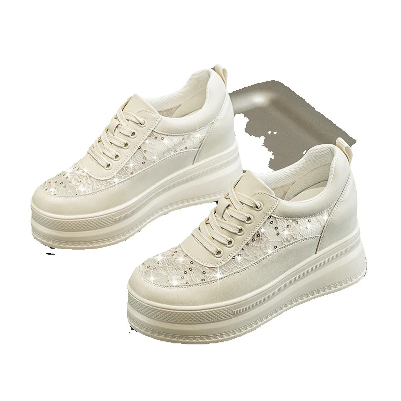 Platform Sneakers White Breathable Mesh Hidden Wedge For Women_voghion.com