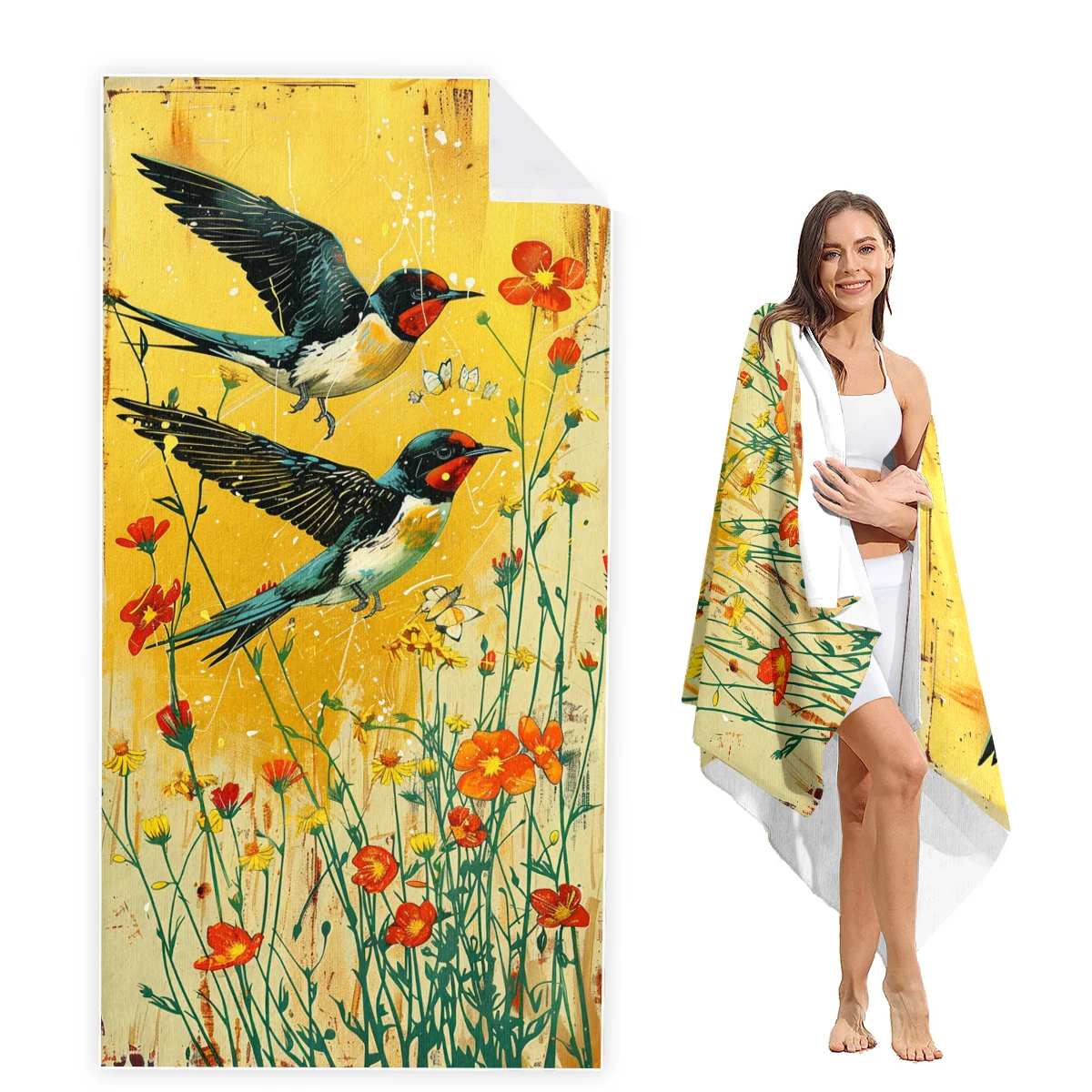 

Bird Beach Towel Oversized,Super Absorbent Sand Free Thick Microfiber Beach Towel,Beach Towels for Kids,Men,Women