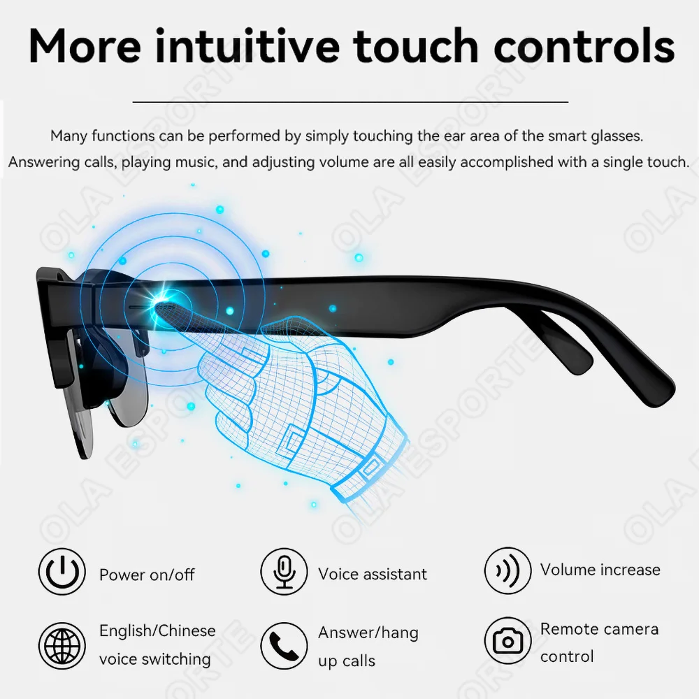 Smart Bluetooth Glasses Open Ear Audio Hands Free Call Wireless Headphones Sunglasses for Outdoor Sport and Daily  AIMB-G1MaX