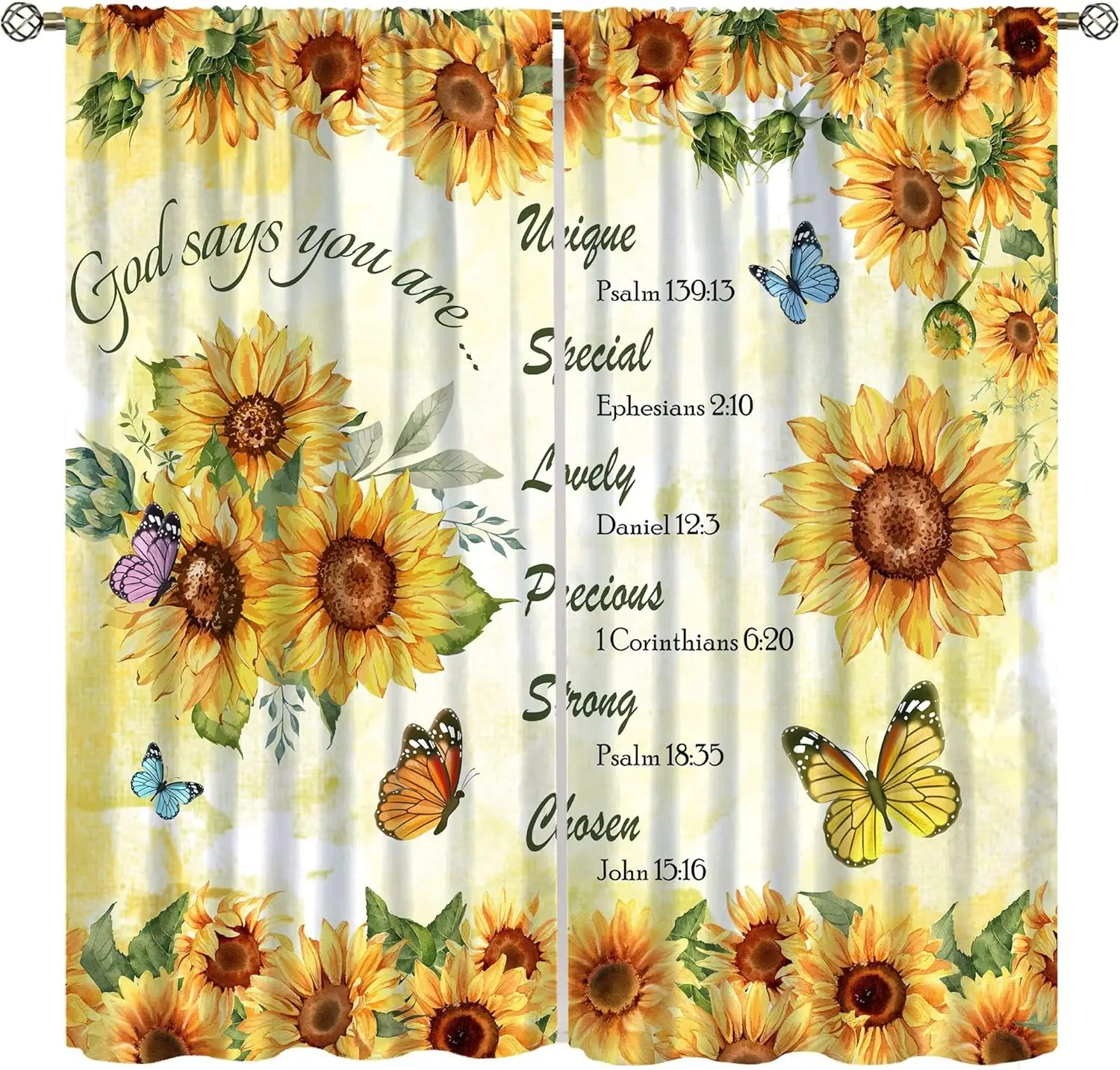 Sunflower Bible Verse Print Curtains Christian Scripture Butterfly Design for Living Room Bedroom Decor