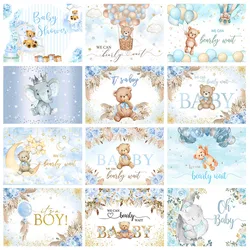 Mocsicka Blue Bear Baby Shower Background It's a Boy Newborn Welcome Party Decor Backdrop We Can Bearly Wait Banner Custom Props