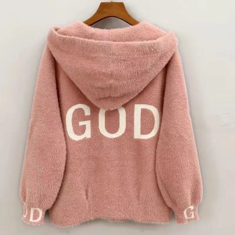 

Winter new mink fur imitation coats for women jacket slim fit short Korean version fur hooded jacket for women wool blends coat