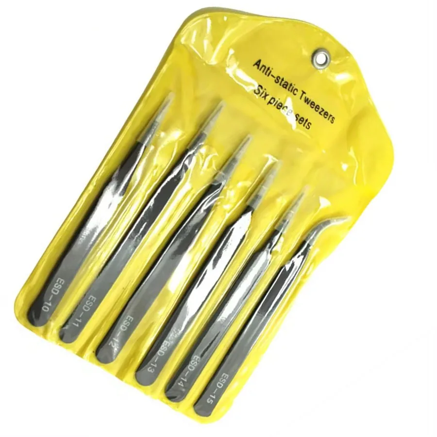 6Pcs/Set Anti Static for Watch Jewelry Mobile Phone Electronics Tweezers Set Precision Industrial Repair Tweezers