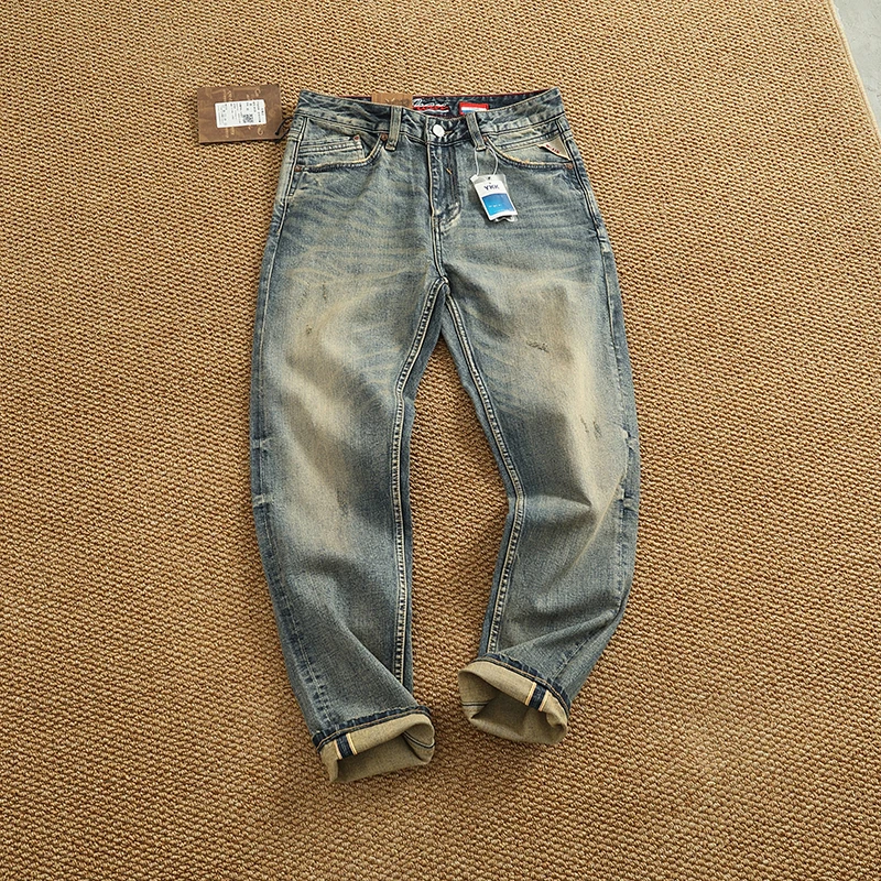 

High-End Slim Fit Denim Jeans Men's Straight Leg Pants Must Bru White Elastic Tailored Jeans Cotton Stretch Denim