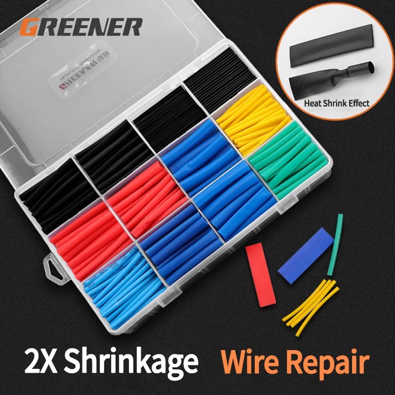 GREENER 164pcs 2:1 Heat Shrink Tube Set Polyolefin Colorful Flame Retardant Waterproof Wire Sleeve For Data Cable Electronic DIY