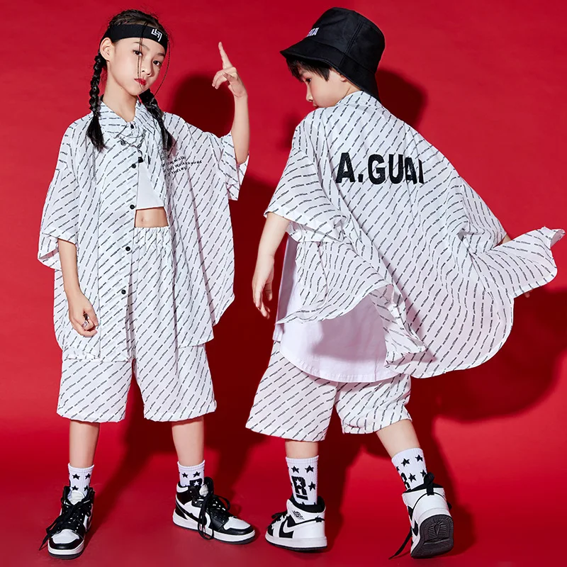 الأولاد الهيب هوب زي قطري شريط قميص فضفاض قصير للفتيات الشارع الرقص الاطفال ملابس الجاز الأطفال مجموعات ملابس الشارع الشهير