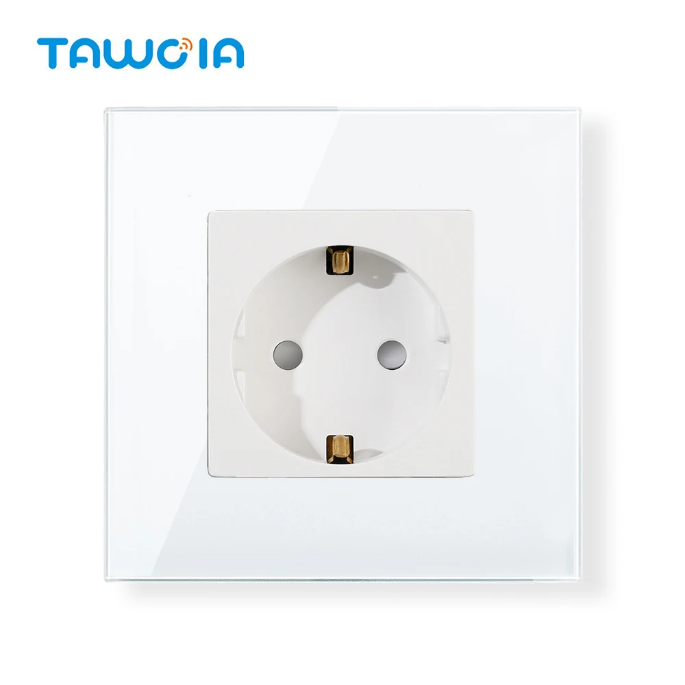 TAWOIA EU Wall Power Socket 16A 250V Single Outputs Power Wall Socket Glass Panel Plug Electrical Outlet With Safety Door