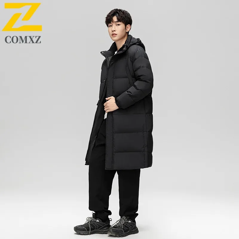 COMXZ Hot Sale Men Down Jacket 2025 Winter New Long Over Knee Extended Thickened Minimalist Versatile waterproof windproof Coat