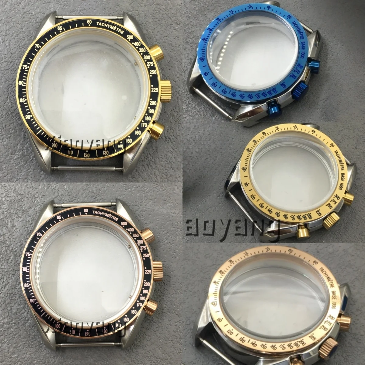 

39.7mm Two Tone Gold Rose Gold VK63 Moon Watch Case Black Rose Gold Blue InsertCoated Glass For VK63 Quartz Chronograph Movement
