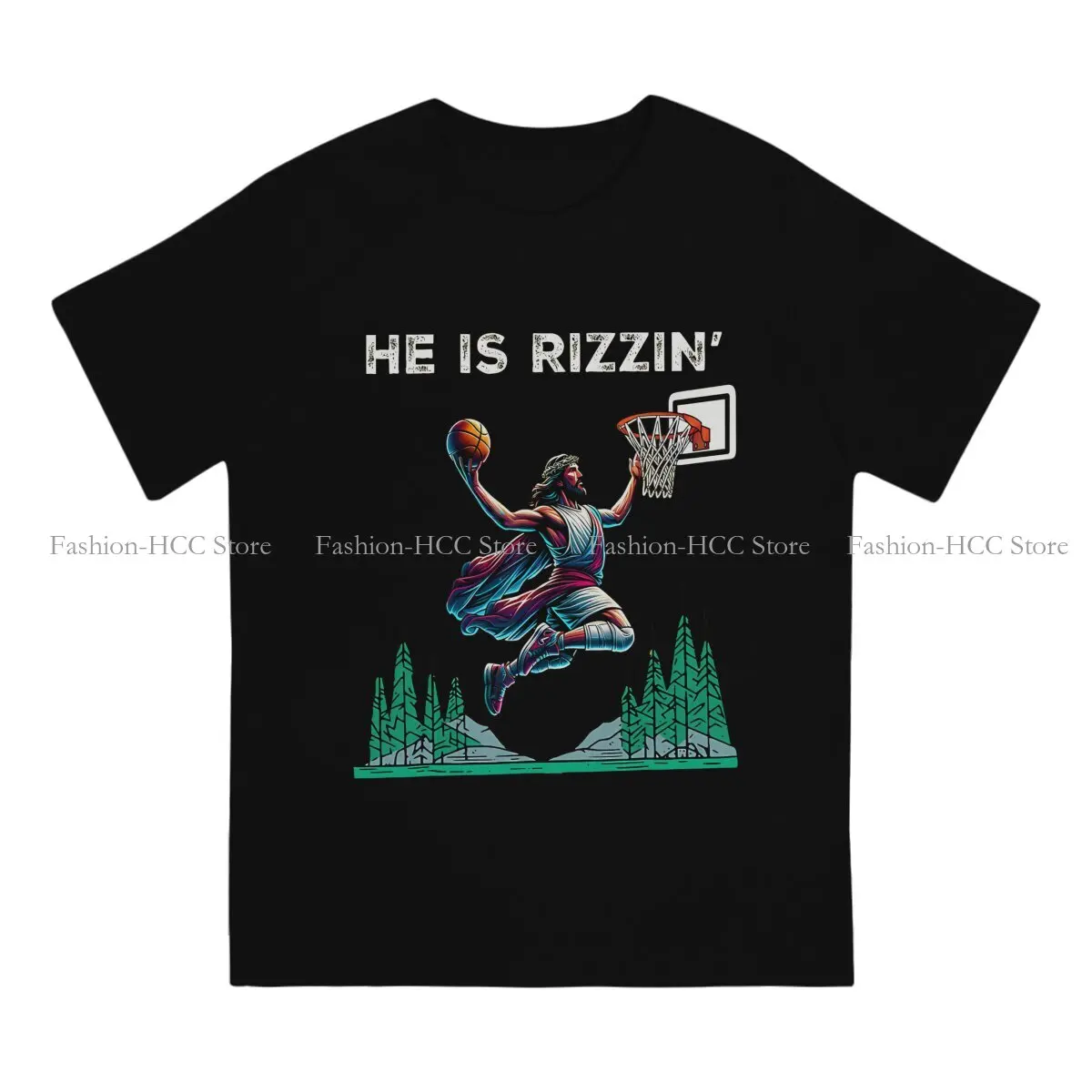 Style Polyester TShirt He Is Rizzin Meme Jesus Top Quality Hip Hop Gift Clothes  T Shirt Short Sleeve