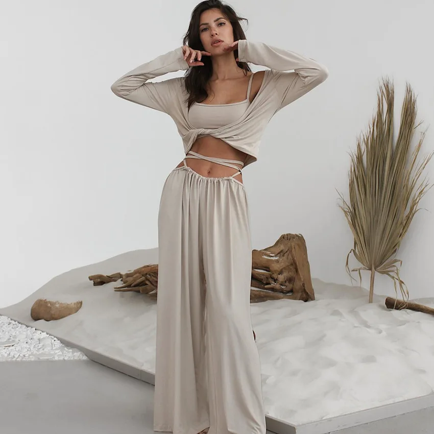 

Spring and summer new underwear trousers long-sleeved three-piece pajamas fashionable and comfortable modal loungewear women