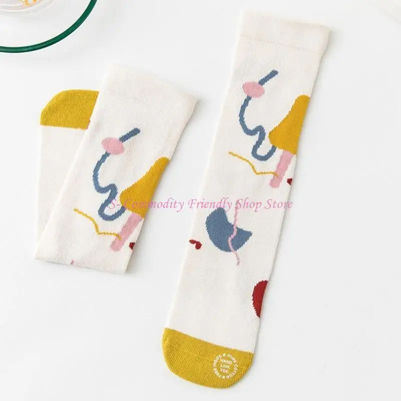 85AE Baby Children Kids Middle Tube Socks Flower Printed Spring Autumn Warm Stocking Knee High Tube for Kids Boys Girls