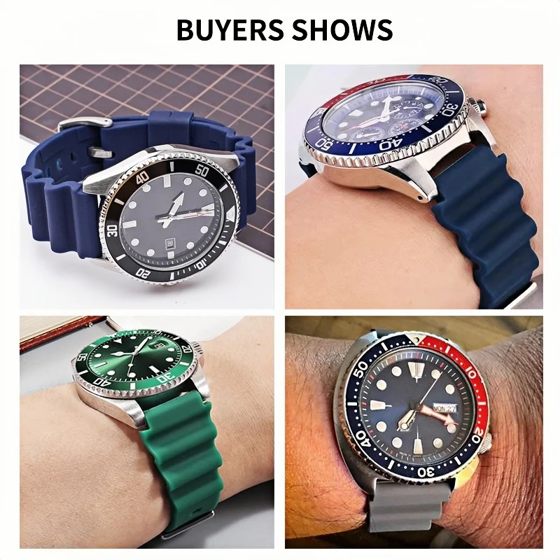 20mm 22mm Silicone watch Strap for Rolex Submariner Seiko SKX007 Citizen WatchBand Diving Sport Waterproof Bracelet Accessories