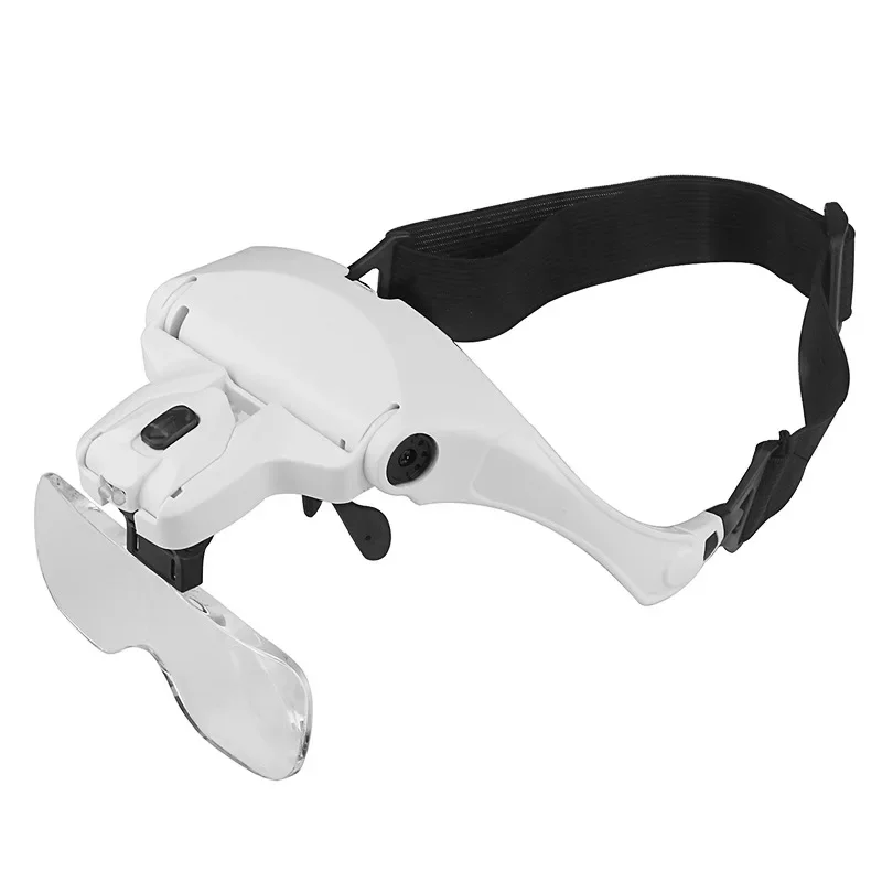 Portable Headband Magnifier Removable Temples Replaceable Mounting Bracket Headband Magnifier with 2 LED Lights 5 Lenses