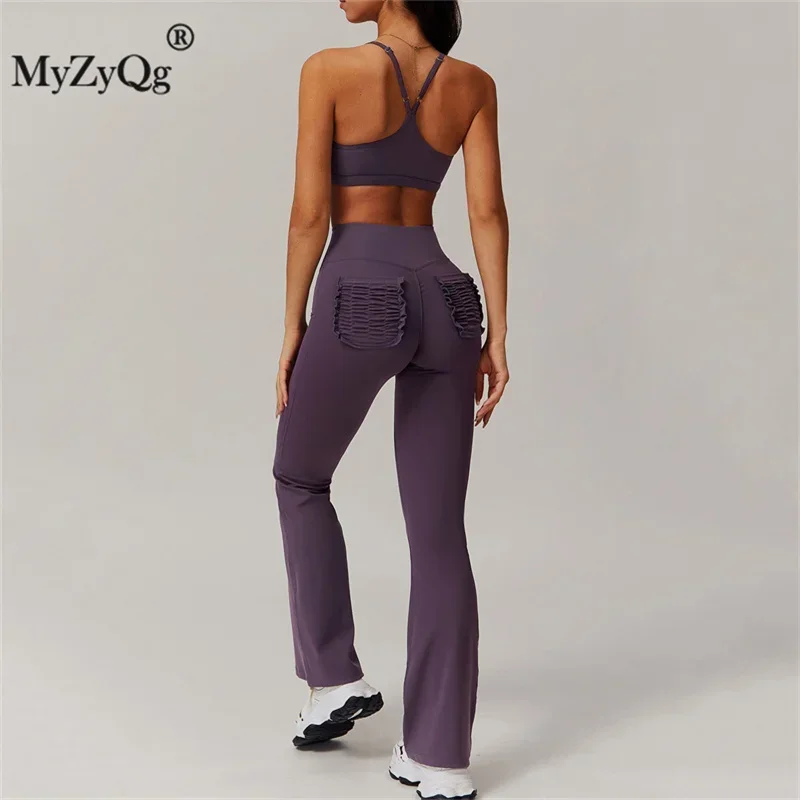 MyZyQg Women Yoga Bra Legging Sets Sports Fitness Running Underwear Pant Suit Fitness Sling Back Running Fitness Clothes