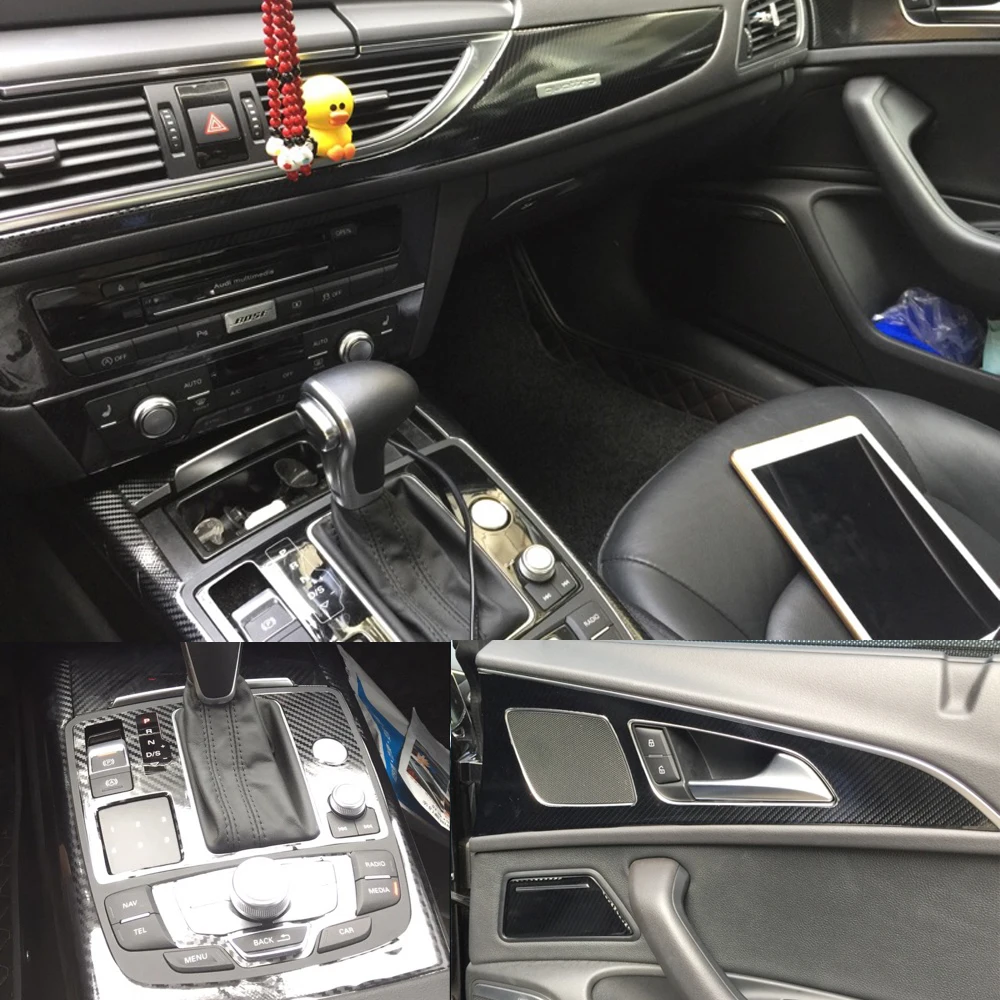 Carro-estilo 3d/5d carro de fibra de carbono interior console central mudança de cor moldagem decalques da etiqueta para audi a6 c7 2012-2018