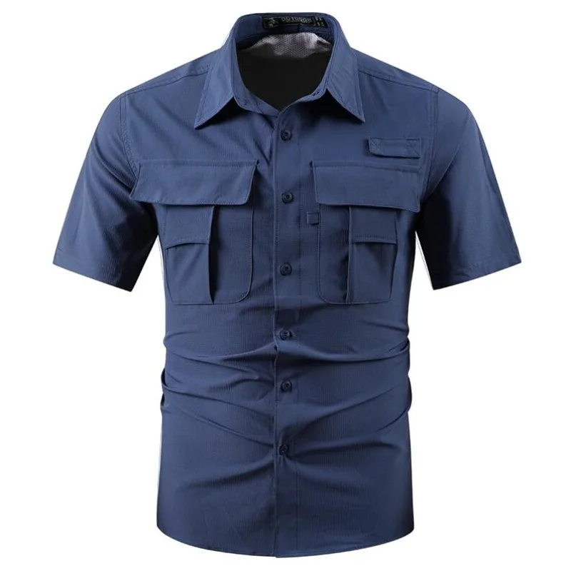 New Summer Men Outdoor Short Sleeves Thin Breathable Comfortable Cargo Shirts Male Multi Pockets Mountaineering Tooling Shirts