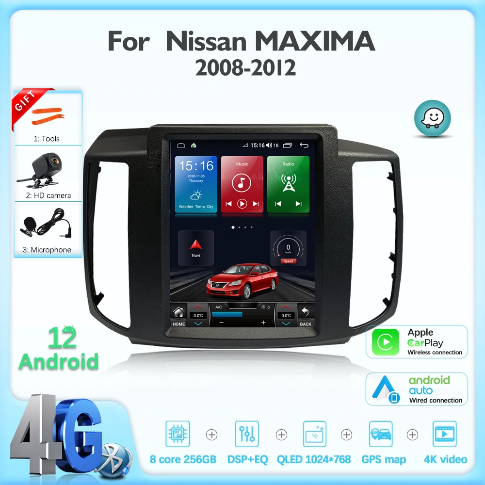 JEHUNG 10.5 inch For  Nissan MAXIMA 2008-2012 Android 12 Car multimedia player GPS CarPlay Radio 5G Navigation 360 camera