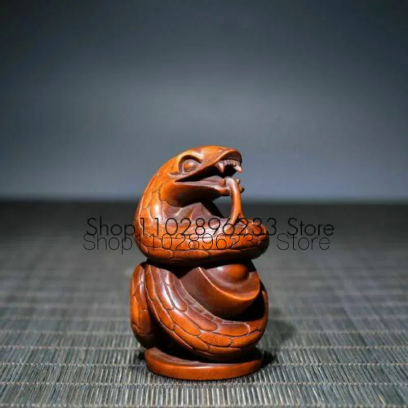 Chinese Wooden Boxwood Carving Exquisite Snake Statue Collection Nice Decor Art