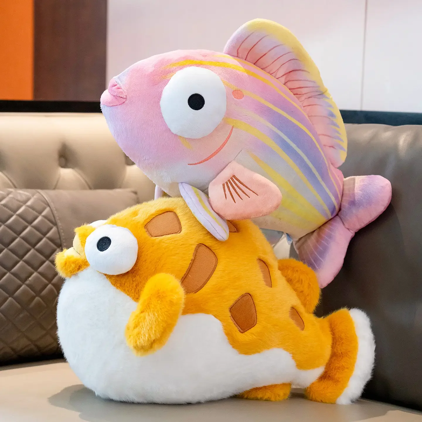 Soft Fluffy Ocean Fish Plush Pillow Puffer Fish Stuffed Animal Cushion Cuddle Toy For Sofa Bed Office Rest Home Decor Gift - view 5