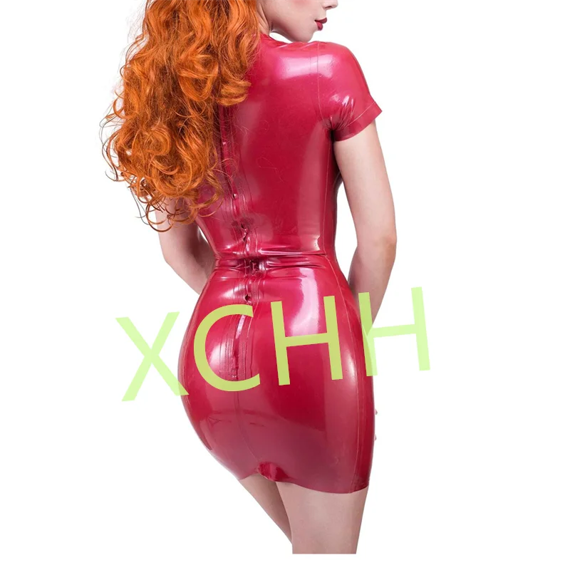 Latex Dress Sexy Fetish Gummi Dresses Short Sleeves Hot Cosplay Customized for Women Wear