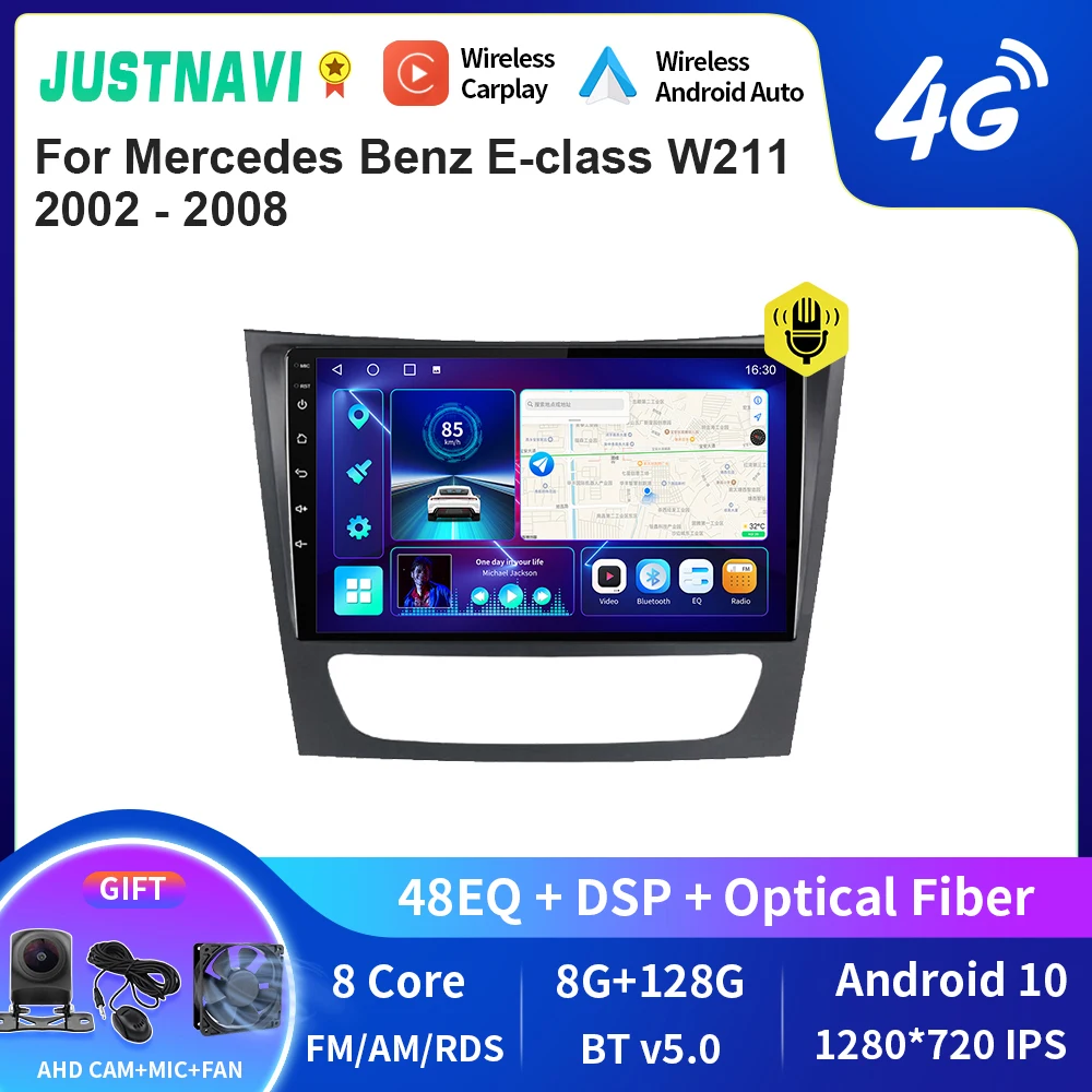 

JUSTNAVI QT10 Android 10.0 Car Radio For Mercedes Benz E-class W211 2002 - 2008 Player GPS Navigation Video Player DSP