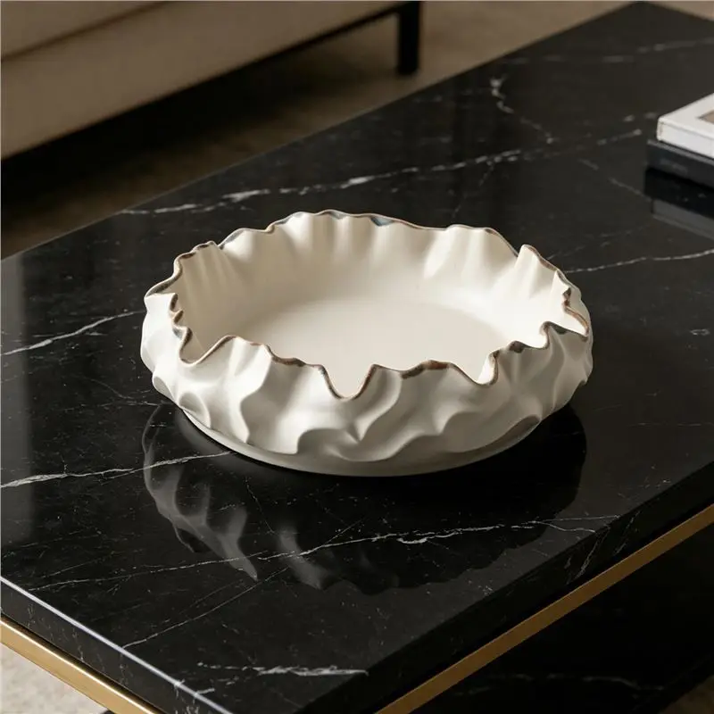 Creative hand-made lace ceramic fruit plate, living room coffee table storage ornament