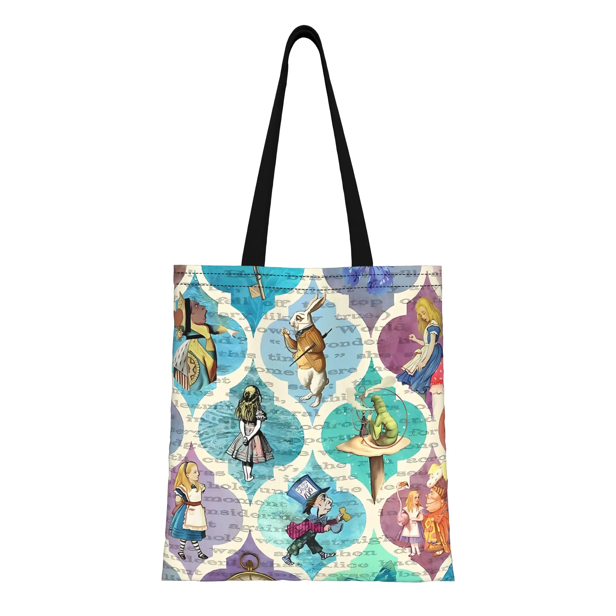 

Back to school season Vivid Alice in Wonderland Canvas Tote Bag Perfect for Grocery Women's Top-Handle Bags