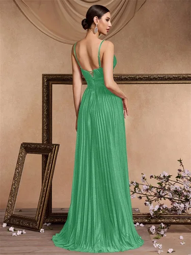 Imagen 2 del producto Vestidos de noche elegantes de corte A, de lujo, largos hasta el suelo, sin espalda, formales, con cuello en V profundo, para mujer, para cóctel, boda, fiesta