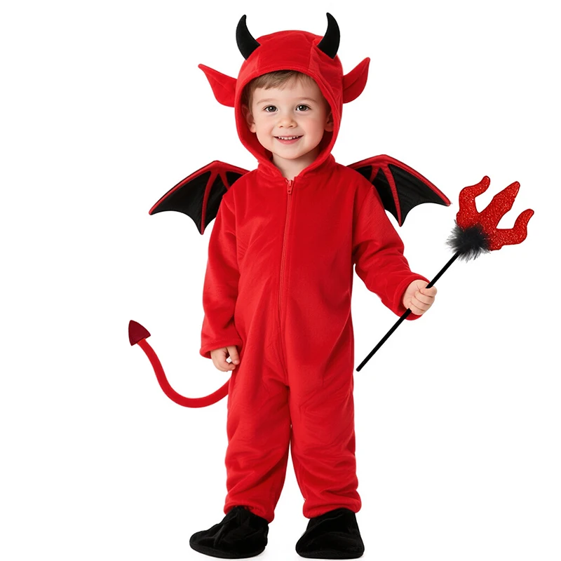 Lindo Disfraz de Bebé Demonio Unisex para Niños y Niñas, Pequeño Diablo Rojo, Vampiro, Disfraz de Cosplay de Halloween, Traje de Fantasía Infantil