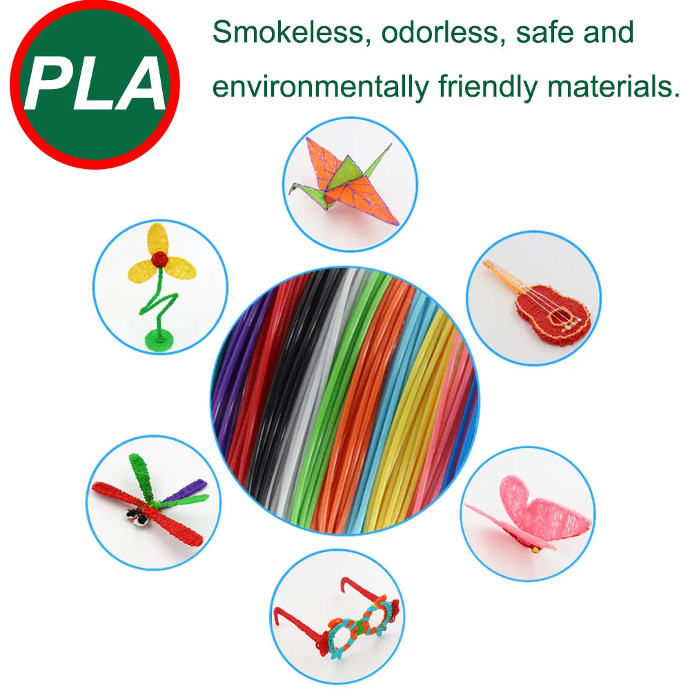 Colored PLA Filament for 3D Pen Printing 36M 50M 100M 150M 200M Smoke-free Safe Plastic Refill for 3D Children's Printing Pens