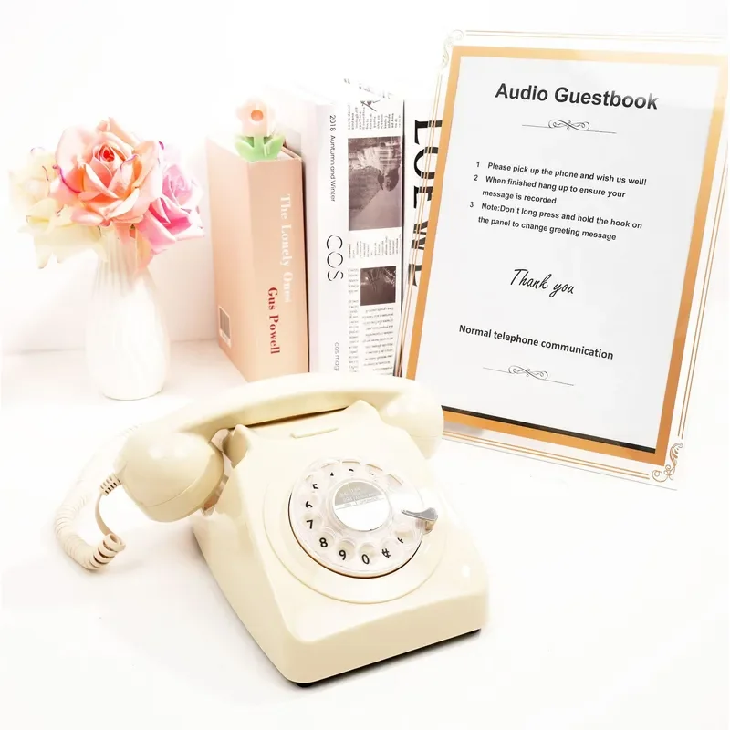Vintage Rotary Phone Wedding Guestbook Audio Message Recorder Antique Style Voice Mail Device for Party Decoration Unique