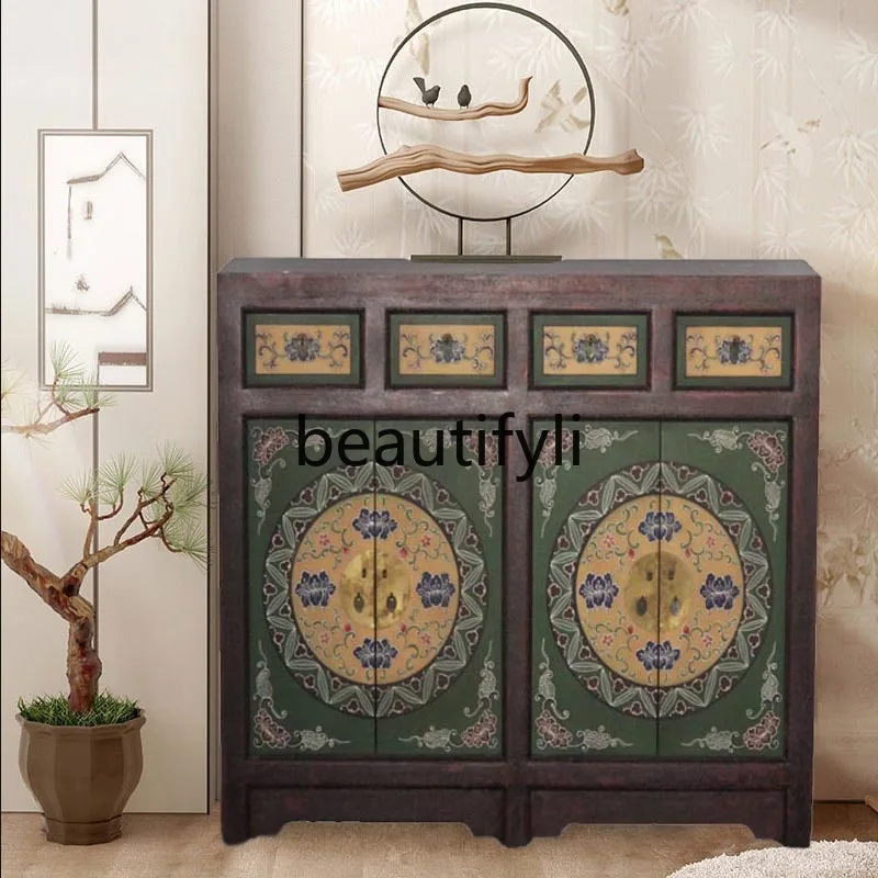 New Chinese-style retro entrance cabinet partition simple modern Nordic solid wood light luxury ornament shoe cabinet