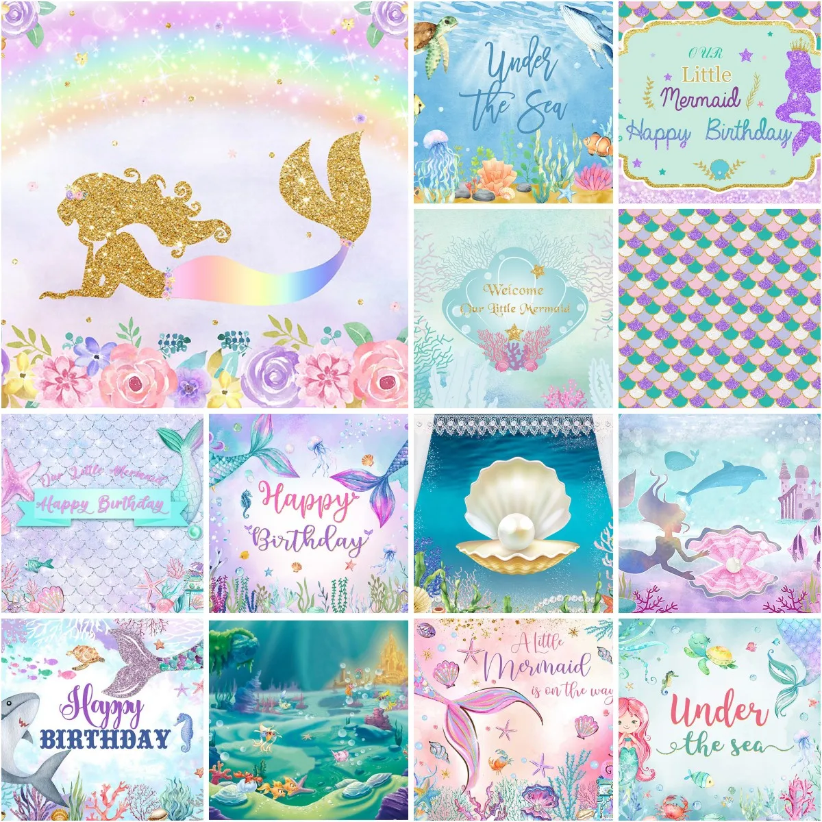 

2023 Mermaid Backdrop Under the Sea Photography Background for Party Decor Fish Scale Newborn Girls Kids Birthday Theme Banner