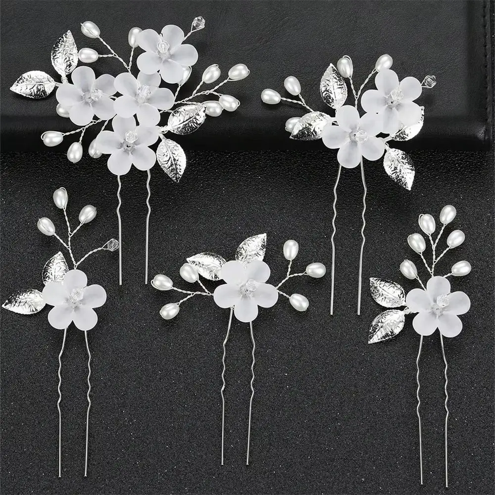 5pcs/set New Flower Pearl Bridal Hair Accessories Frosted Handmade Bridal Hairpin Set Chinese Style Retro Hair Fork