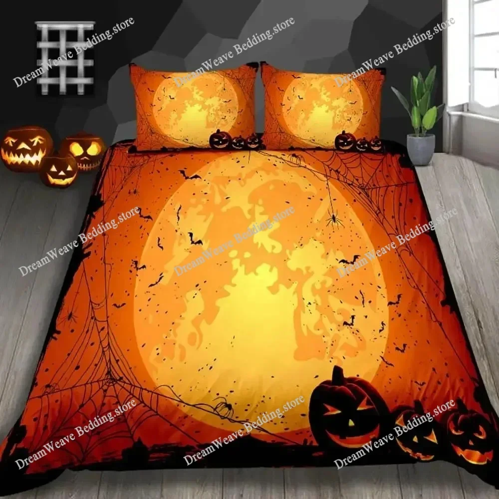3D Print Halloween Duvet Cover Set Colorful Cartoon Ghost Bedding Set King Queen Size Quilt Cover for Kids Teens AdultsFQH