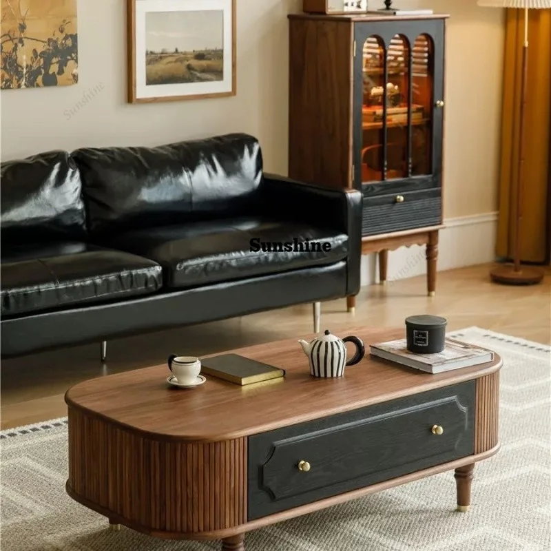 

French American solid wood TV cabinet coffee table combination retro living room light luxury small apartment floor cabinet furn