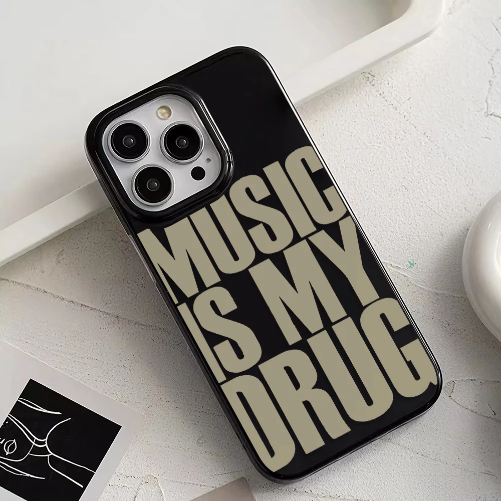 حافظة لهاتف آيفون 17 16 14 13 12 11 15 Pro Max Aia XR X XS Max MINI 78 Plus غطاء ناعم مقاوم للصدمات من Black MUSIC