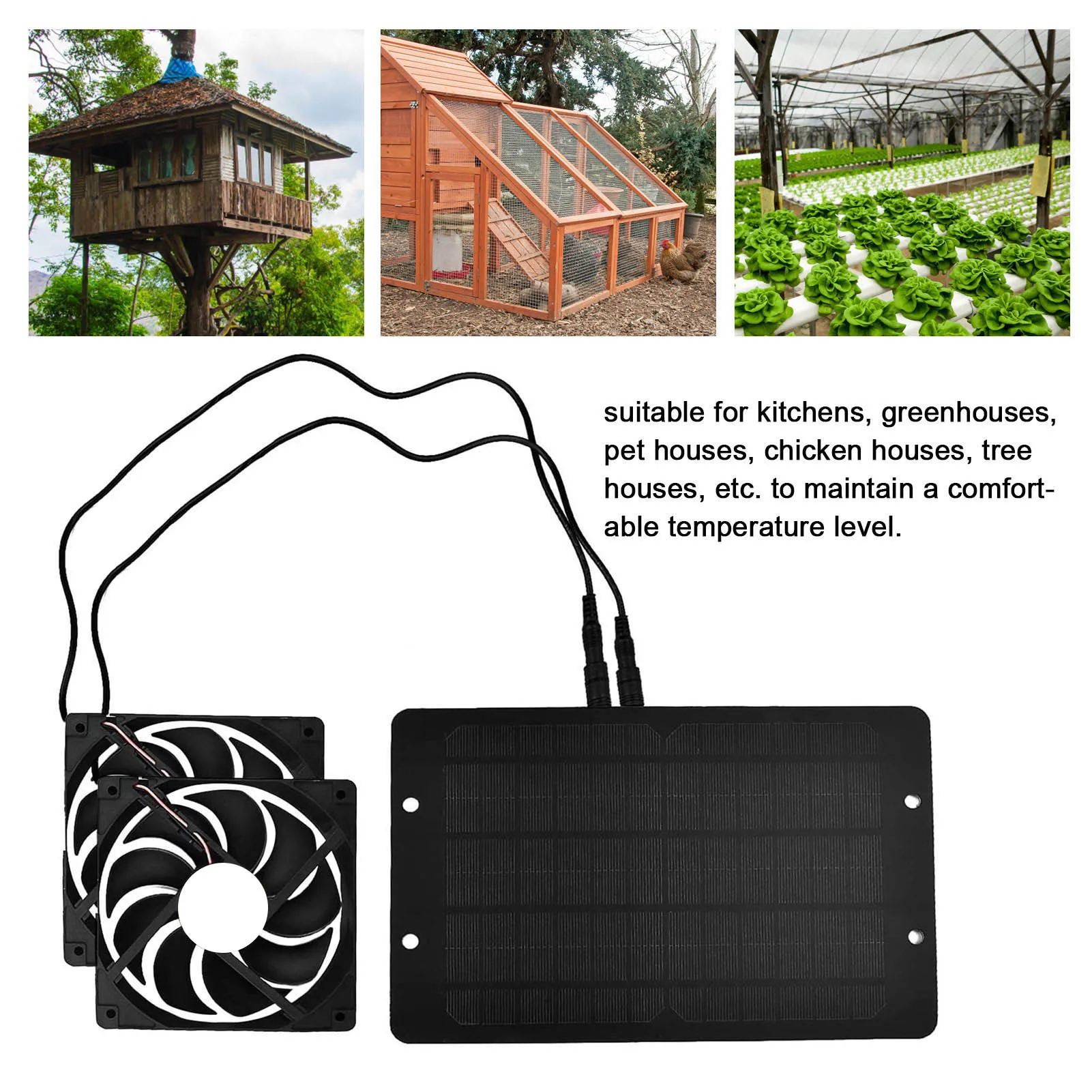 10W Solar Panel Kit 10W 12V Solar Panel Kit Portable Dual Fan Solar Powered Exhaust Dual Fan for Doghouses Sheds Small Chicken