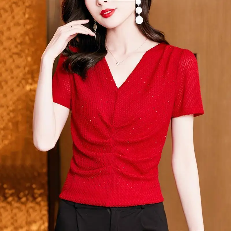 Dança latina feminina manga curta com decote em v salão de baile padrão moderno dança prática wear com strass traje de dança para o verão