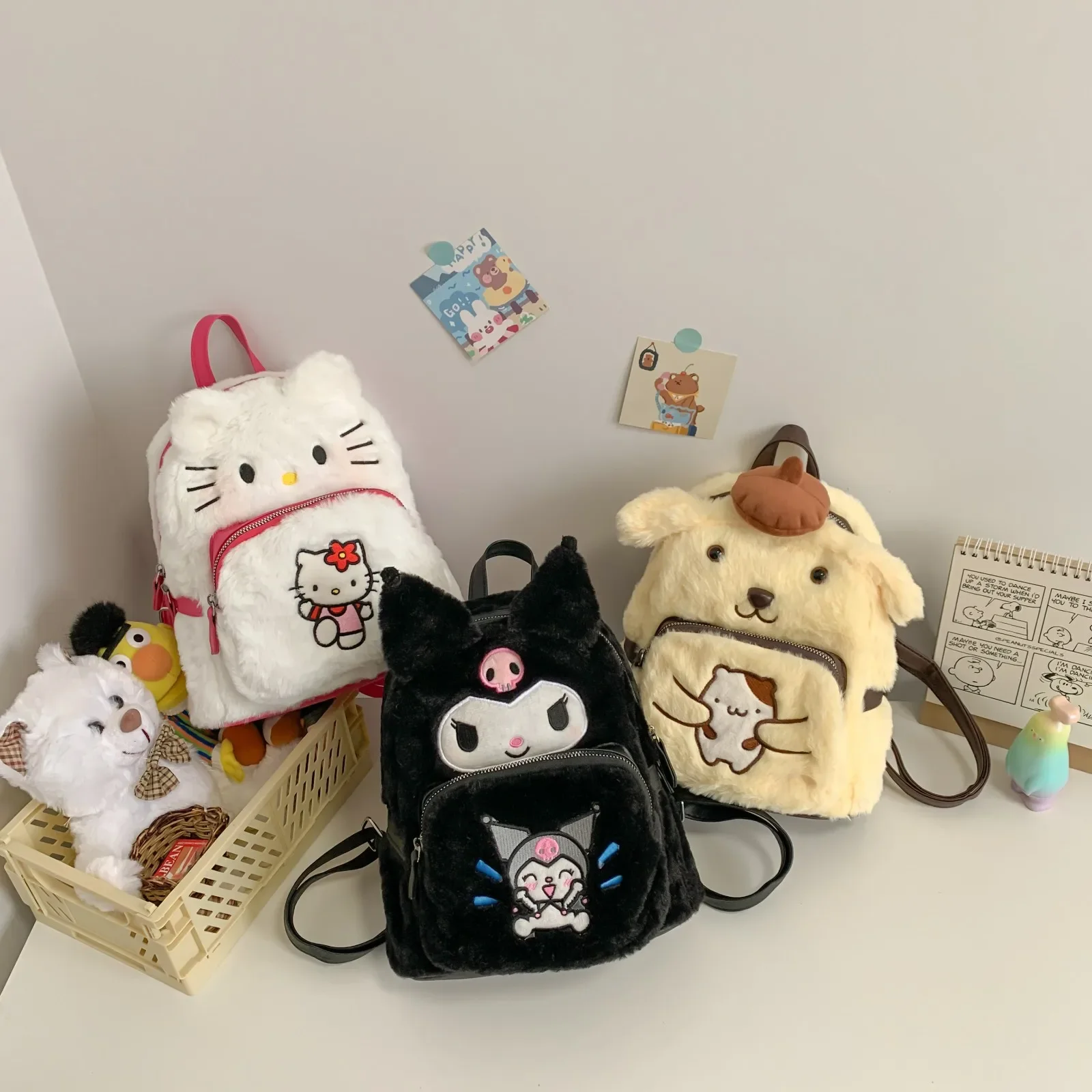 MINISO tas punggung kartun Hello Kitty lucu mewah Sanrio tas sekolah tas tangan anjing puding pelajar wanita