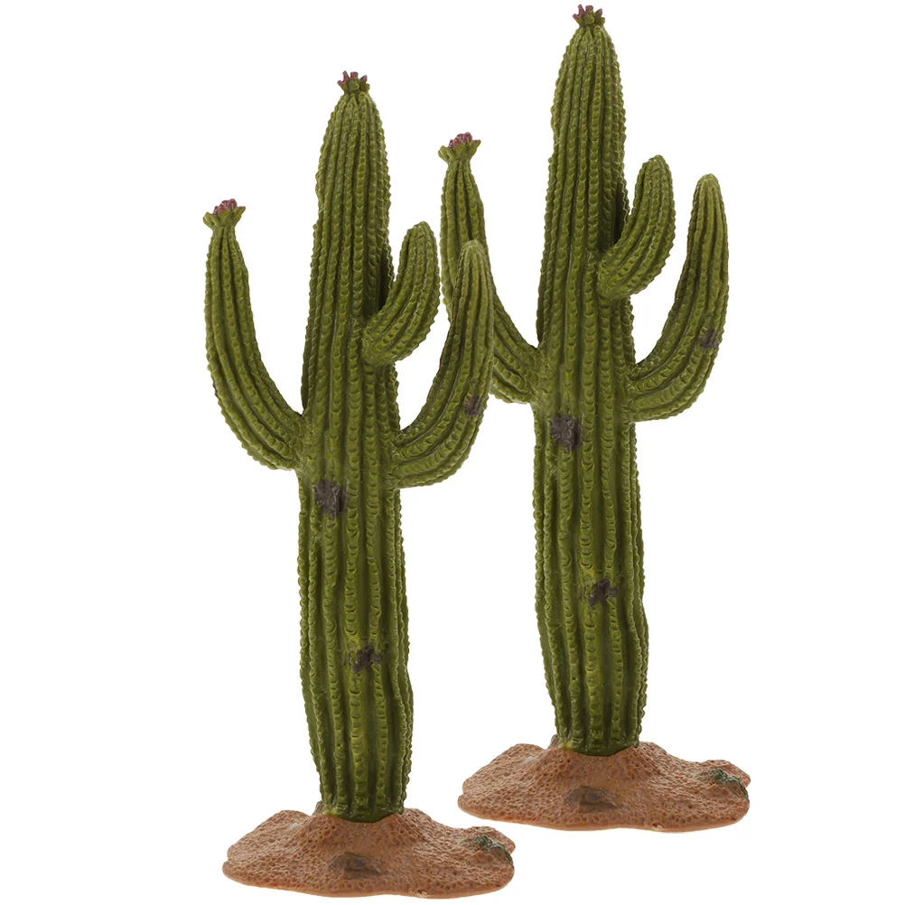 2 Pcs Miniature Cactus Model Office Plant Simulated Ornament Pvc Tabletop Decoration House