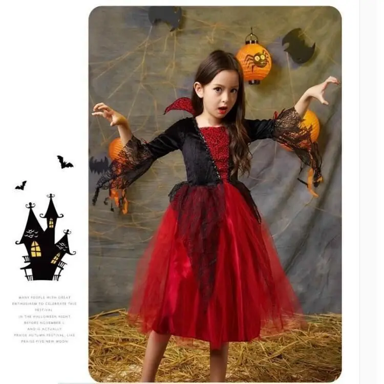 Halloween Costume for Kids Girls Fancy Dress Children Red Hood Dress Cosplay Costumes for Children Evening Party Clothing