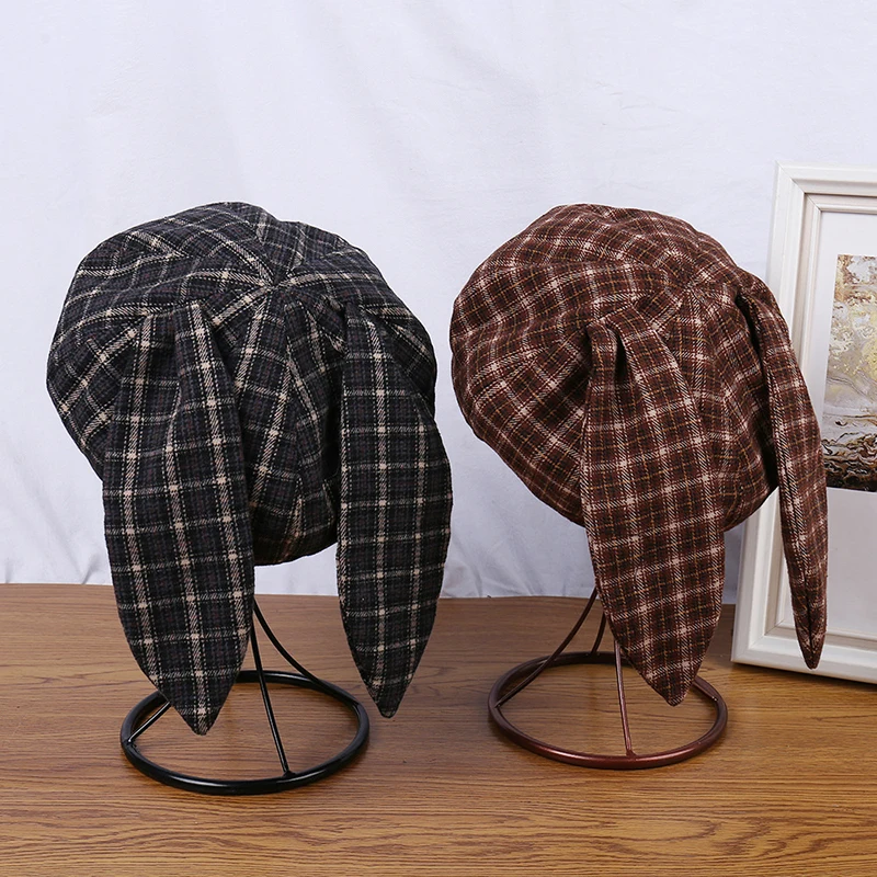 New Trendy Cute New Three-dimensional Rabbit Ear Decoration Grid Tmperament Cosplay Decoration Simple And Versatile Beret Hats