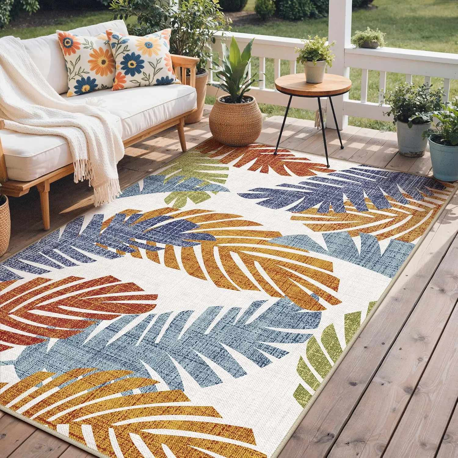 

Outdoor & Indoor Area Rug 5'x8', Waterproof, Non-Shedding, Easy Cleaning, Leaf Mat for Patio, Living Room, Balcony, Dining Ro