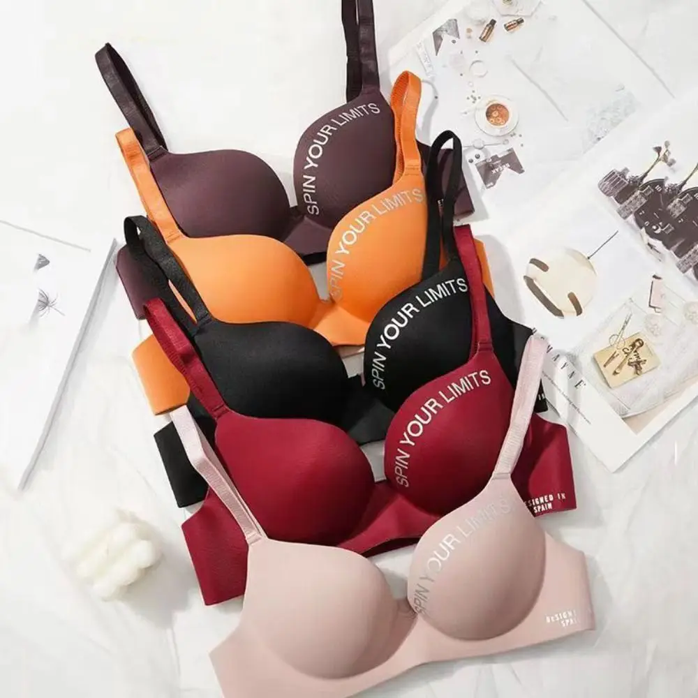 Soft Letter Pattern Women Deep V Bras Seamless Anti Sag Push Up Bralette NO Steel Ring Beauty Back 3/4 Cup Bra Women