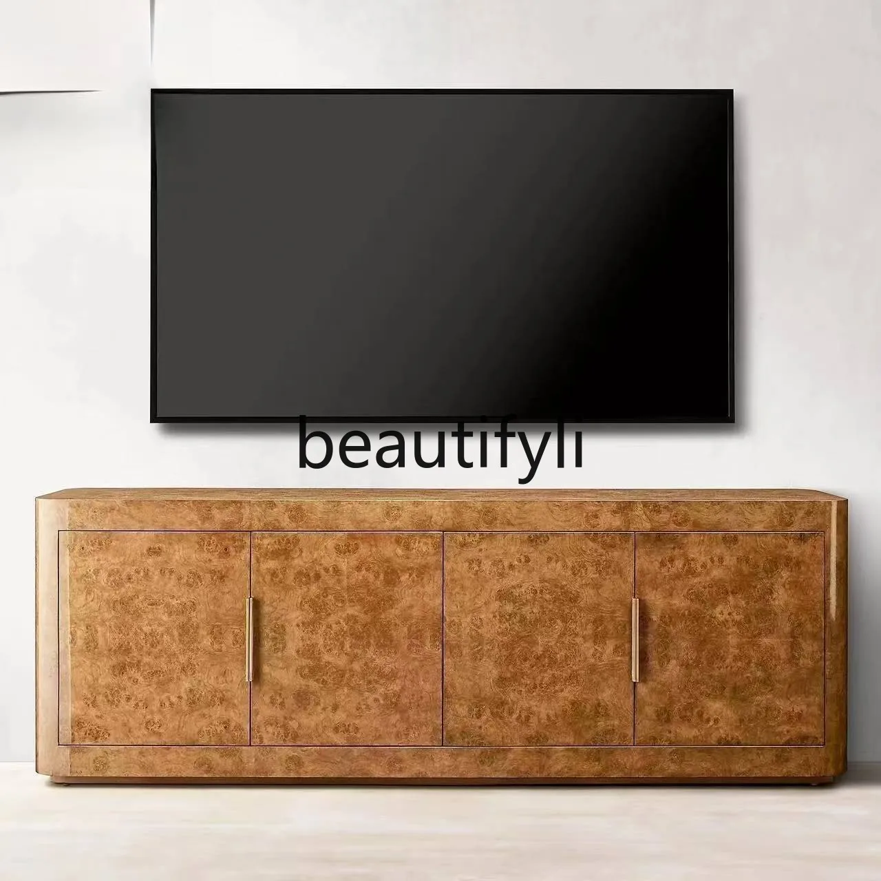 

American rural light luxury solid wood with pumped tree tumour bark living room TV cabinet storage cabinet furniture