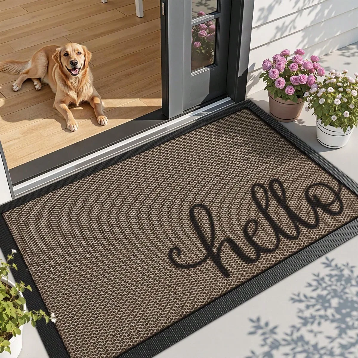 

Doormat, Non-Slip Rubber Entrance Mat With Hello Print, Low Profile, Easy Clean For Outdoor Indoor Use At Fro